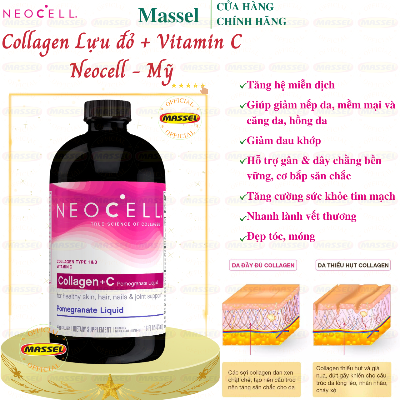 Collagen Neocell Types 1 & 3 Mỹ Hỗ trợ cang da, giảm nhăn da, giúp da, tóc, móng tay và khớp khỏe mạnh từ bên trong ra ngoài - Massel Official