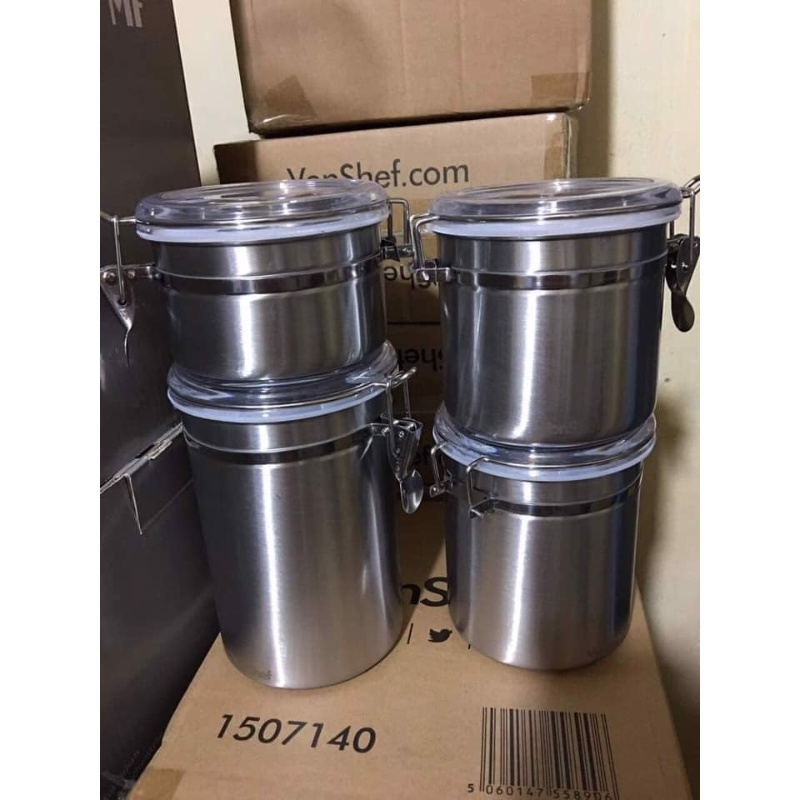 Set 4 Hộp Đựng Đồ Khô Vonshef, Chất Liệu Inox, Khóa Nắp Kín, Hộp Đựng Đồ Khô, Đựng Thực Phẩm, Nhập Đức