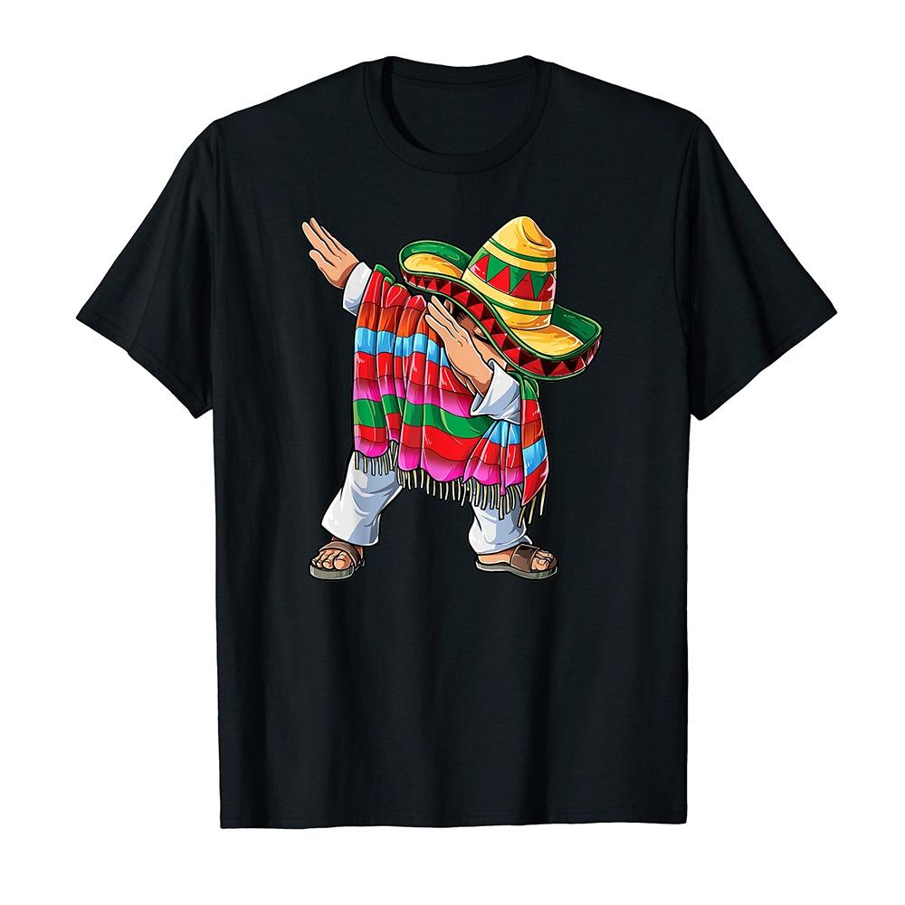 Áo thun cotton unisex in hình Dabbing Mexican Poncho Cinco de Mayo Men Sombrero Funny Dab-8978