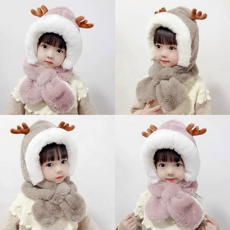 Mũ lông tuyết mẫu sừng hươu kèm khăn siêu mềm cute cho bé