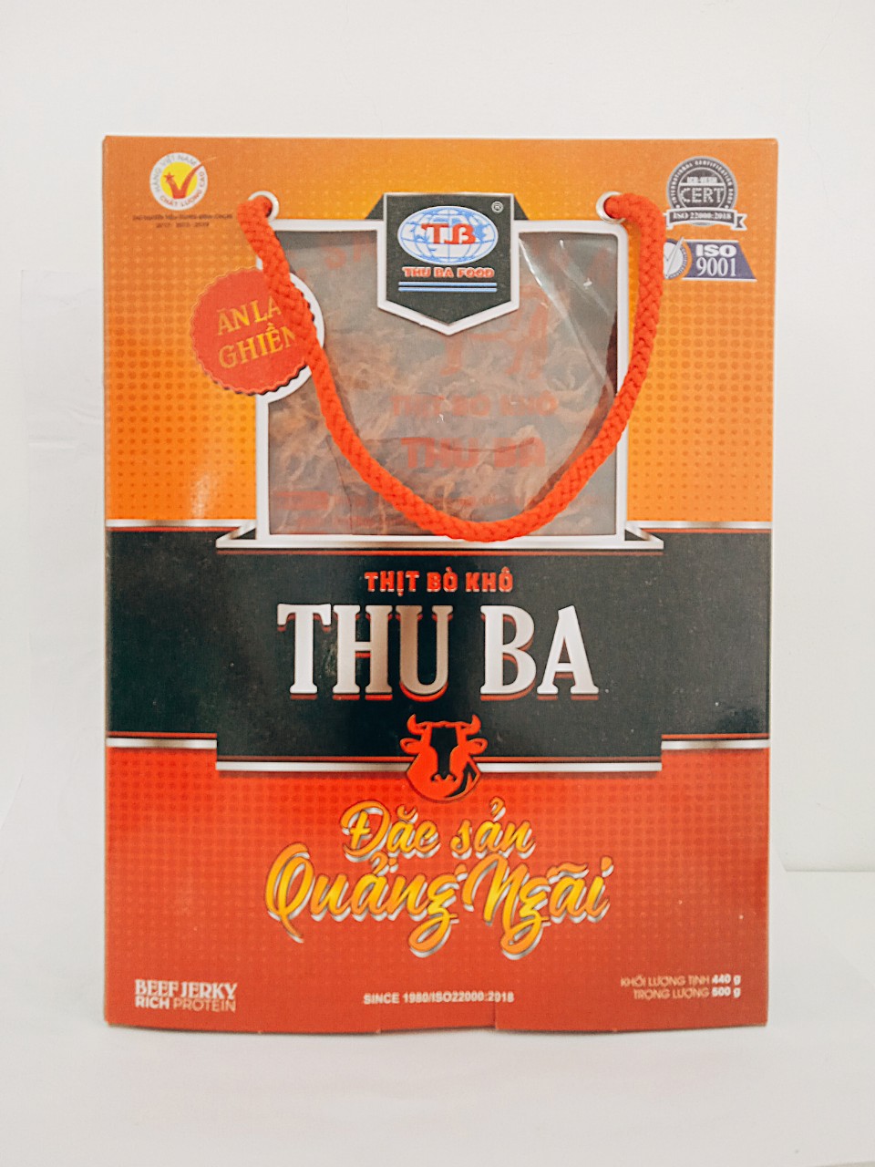 [Free 1 gói bò khô 35gr trị giá 32K]. Dry beef spicy special food from Central Vietnam. Ăn vặt Khô bò miếng cay, mềm chính hãng Thu Ba cao cấp hũ 500gr