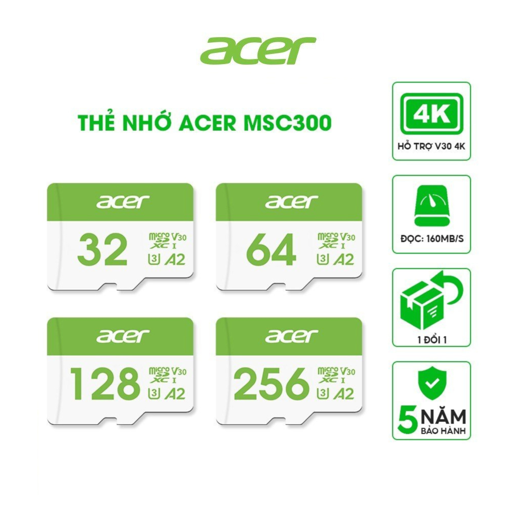 Hình ảnh Thẻ nhớ Acer MicroSD Card MSC300 4K UHS-I tốc độ đọc/ghi lên đến 160/120MB/s - Hàng chính hãng bảo hành 5 năm | Thẻ nhớ camera chuyên nghiệp 64GB |128GB | 256GB