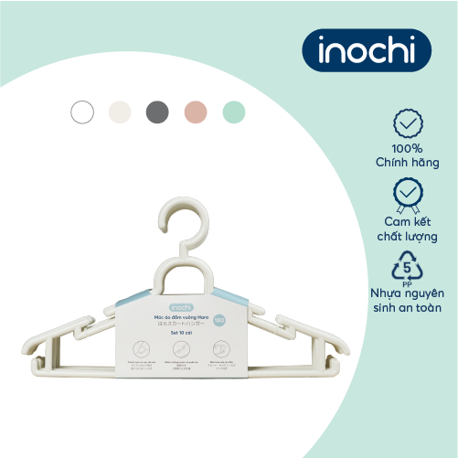Set 10 cái Móc áo đầm vuông Hara 180 Bằng Nhựa Cao Cấp Inochi Nhật Bản (407 x 80 x 220 mm) - Giao Màu Ngẫu Nhiên