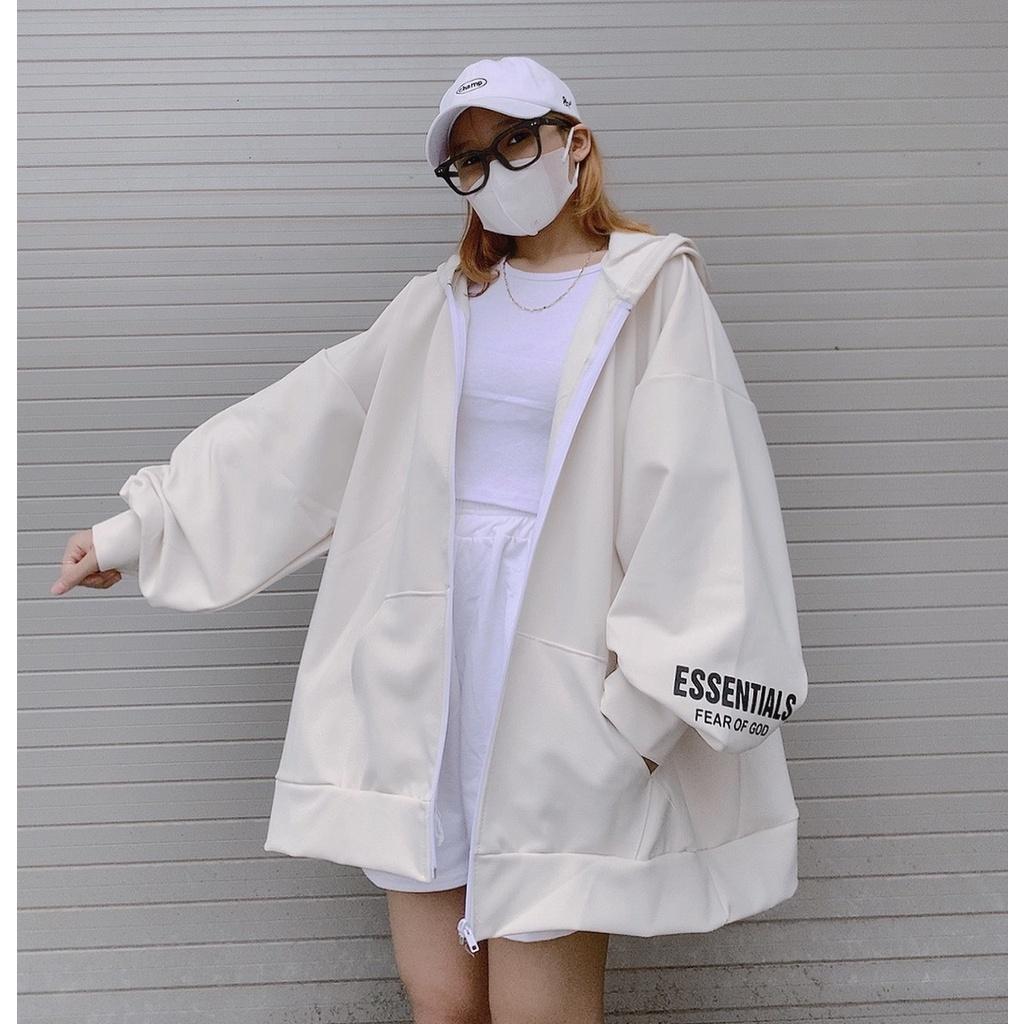 Áo khoác chất nỉ Unisex ESSEN áo khoác jacket có mũ Hàn Quốc_VIETCEN