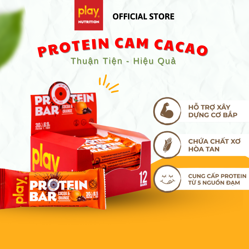 Hộp 12 Thanh Protein Play Vị Cam Và Cacao
