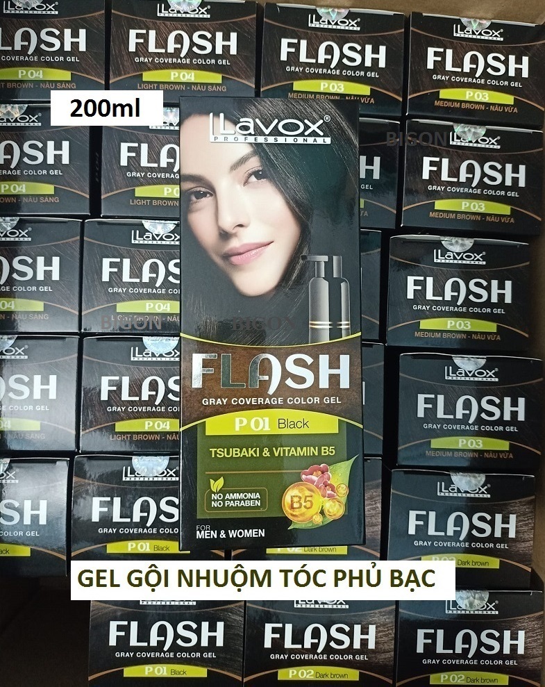 Dầu Gội Nhuộm Đen Tóc, Phủ Bạc Thảo Dược LAVOX FLASH 200ml - Đen Tự Nhiên - P01