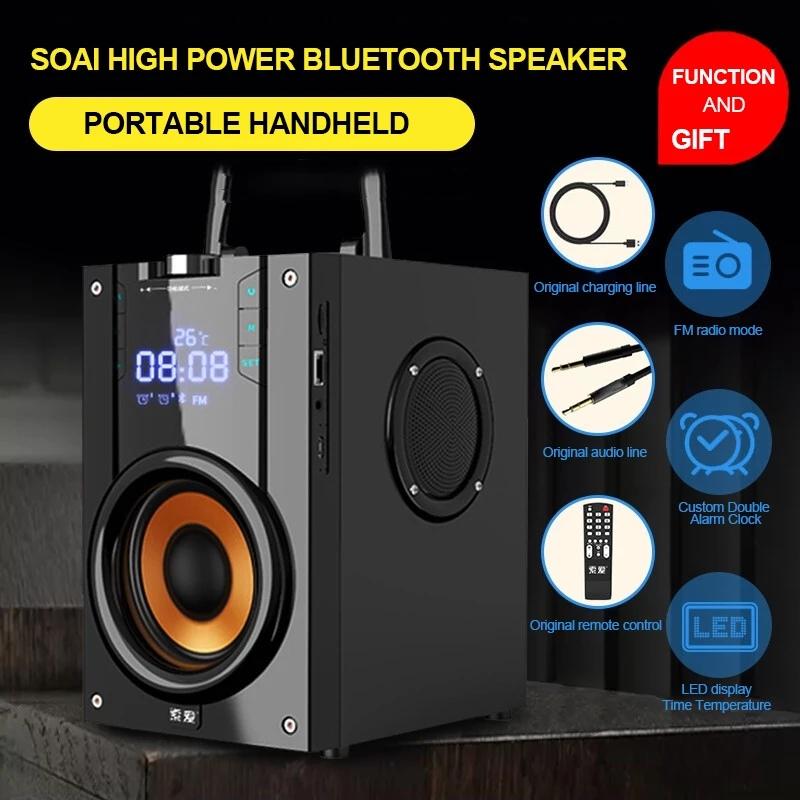 SOAIY Công suất lớn hơn Loa Bluetooth Cột di động Loa ngoài trời Loa siêu trầm Loa vi tính của Trung tâm âm nhạc có điều khiển từ xa Màu sắc: Đen