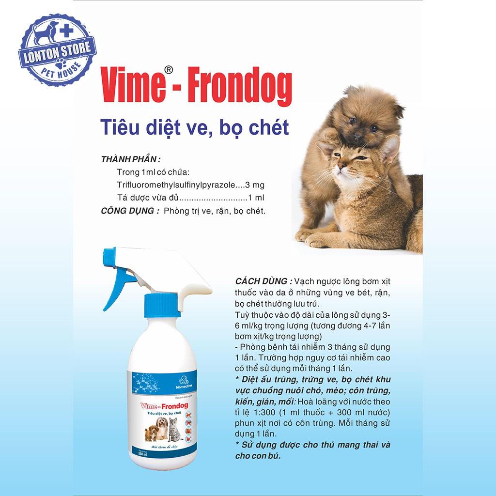 Vime Frondog - Phun Xịt Tiêu Diệt Ve, Bọ Chét Cho Chó, Mèo, Trâu, Bò, Dê, Cừu; 250ml