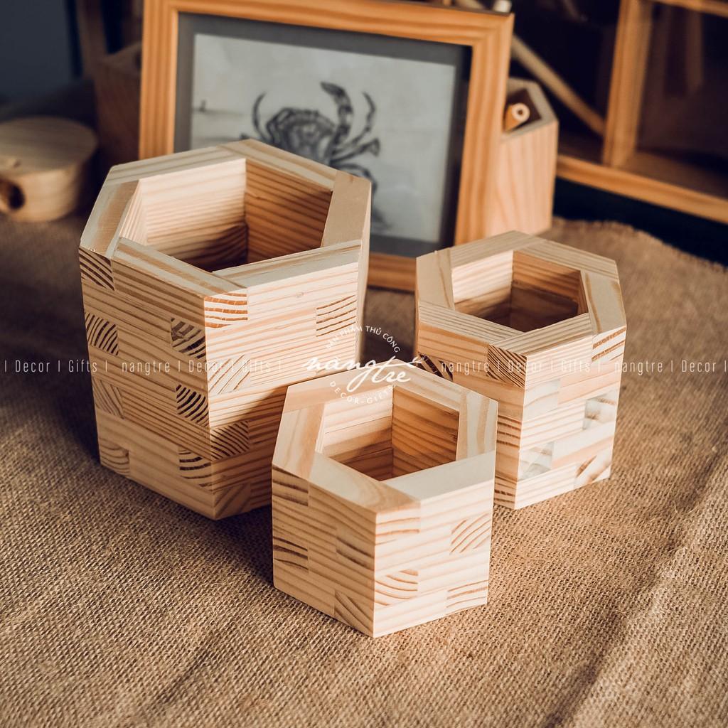 Chậu Hoa Gỗ Ghép - Trang trí bàn làm việc, phòng khách, phòng ngủ, bếp - wooden pots