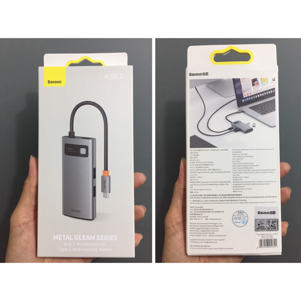 Hub / bộ chuyển cổng type-C đa năng 4 in 1 Baseus Metal Gleam Series CAHUB-CY0G - Hàng chính hãng