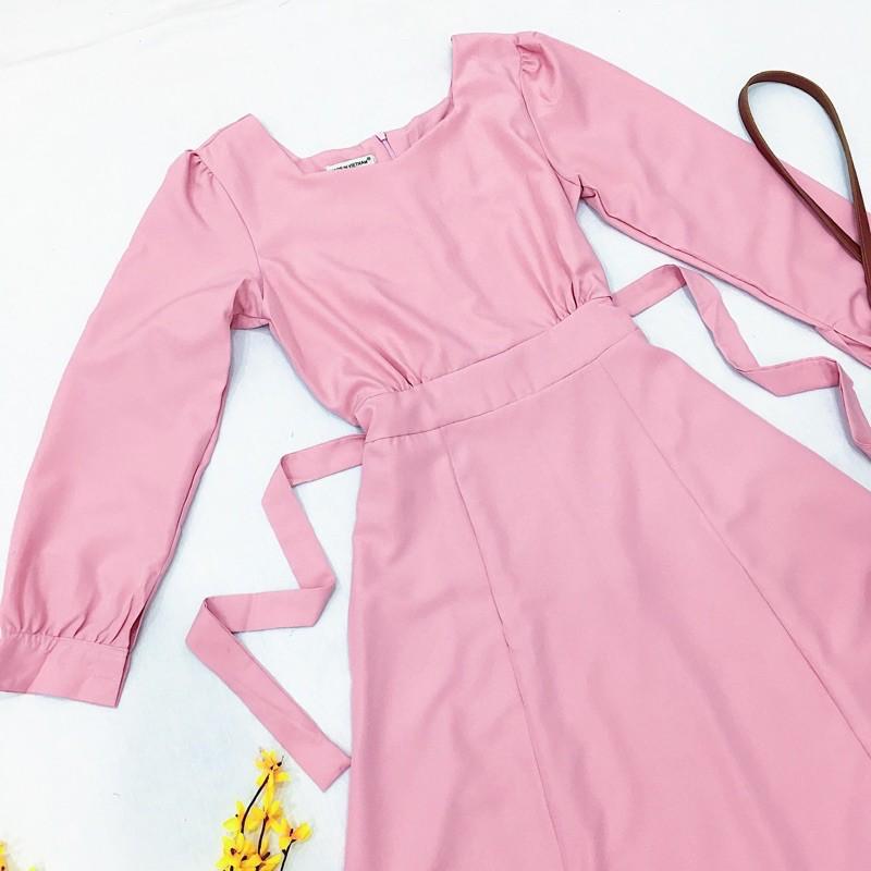 Đầm Suông Hồng Cột Nơ