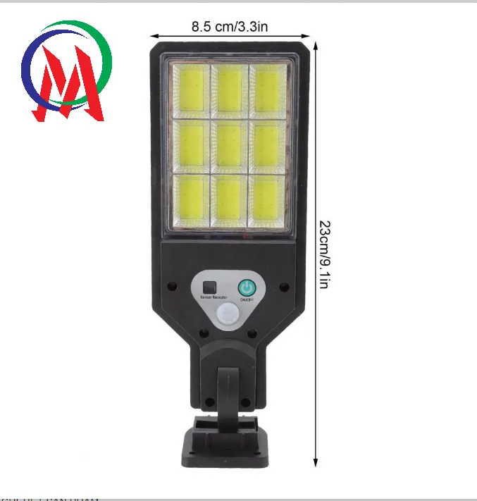 Đèn đường LED năng lượng mặt trời 9COB Cảm biến cơ thể IP65 Đèn ngoài trời chống thấm nước cho sân vườn lối đi