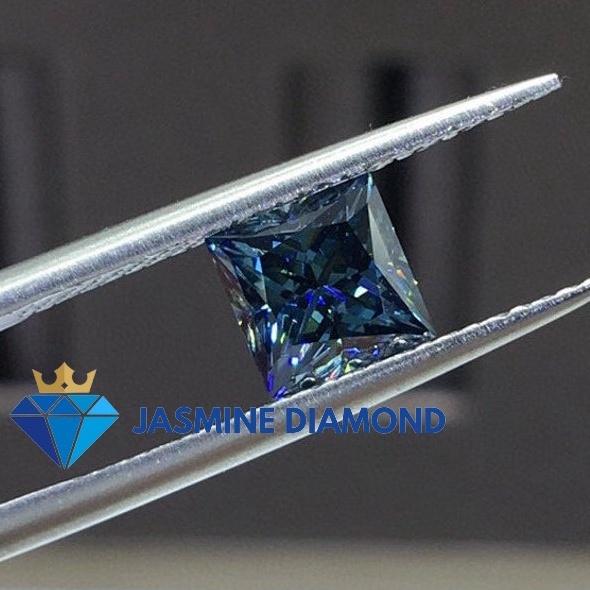 Kim cương nhân tạo Mỹ Moissanite giác cắt Princess màu xanh dương