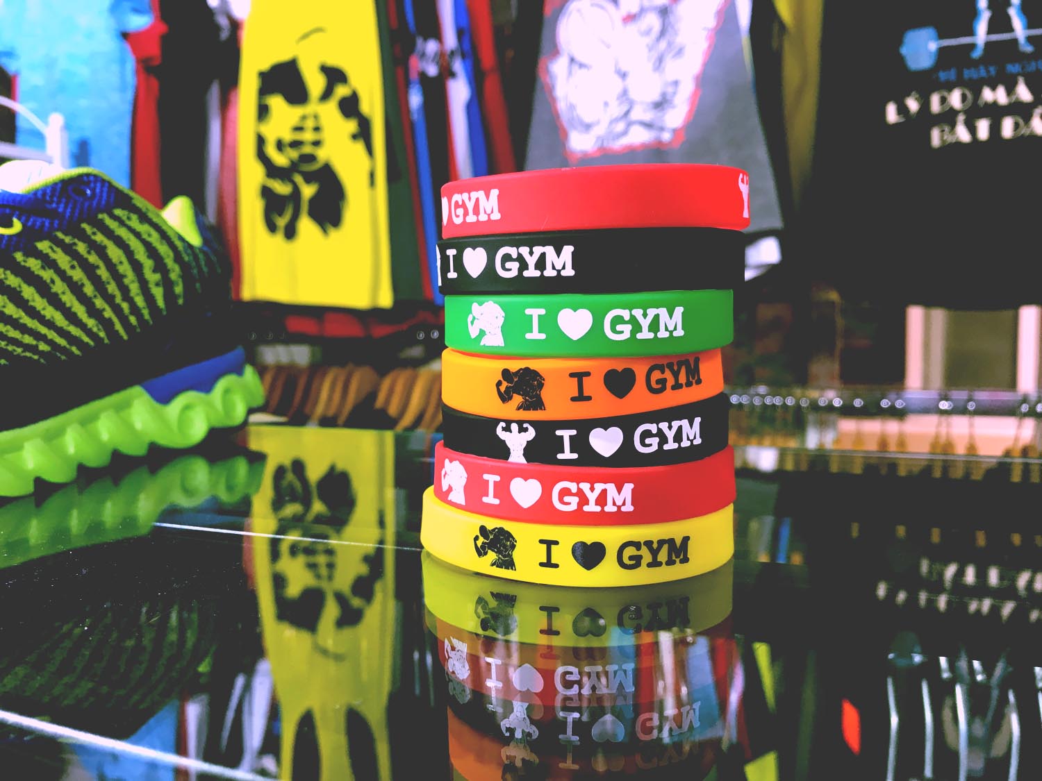 Vòng tay cao su I LOVE GYM, màu sắc ấn tượng, hình in sắc nét
