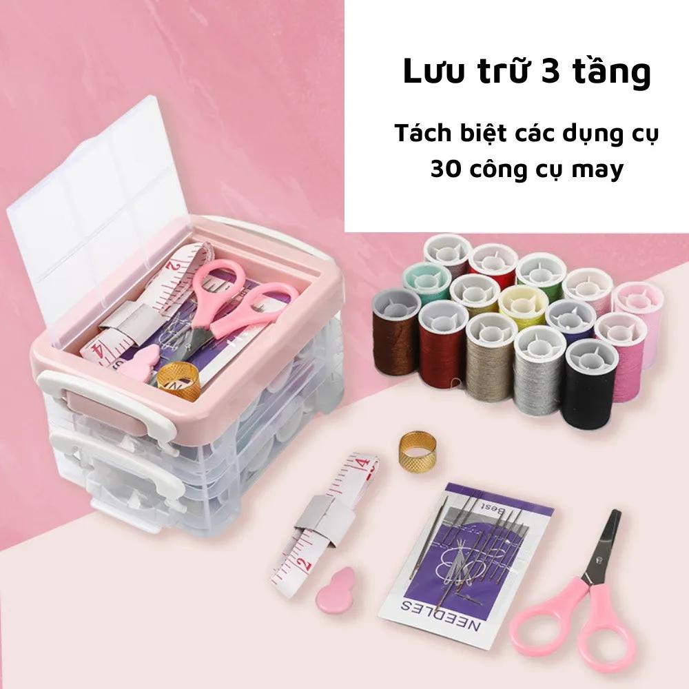 Hộp Kim Chỉ Khâu Đa Năng 2 Tầng 20 Chi Tiết Tiện Lợi Khâu Vá Quần Áo -