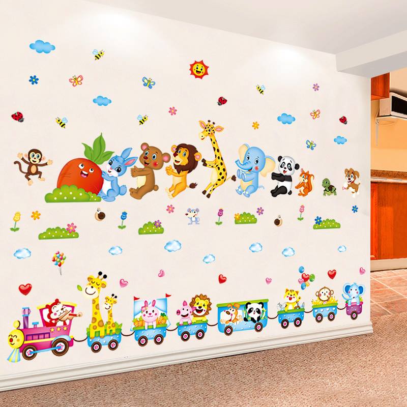 Decal dán tường Thú nhổ cà rốt và đoàn tàu thú - HP176