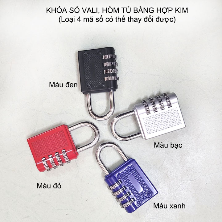 Khóa số vali, hòm tủ bằng hợp kim, loại 4 mã số có thể thay đổi được (XL033)