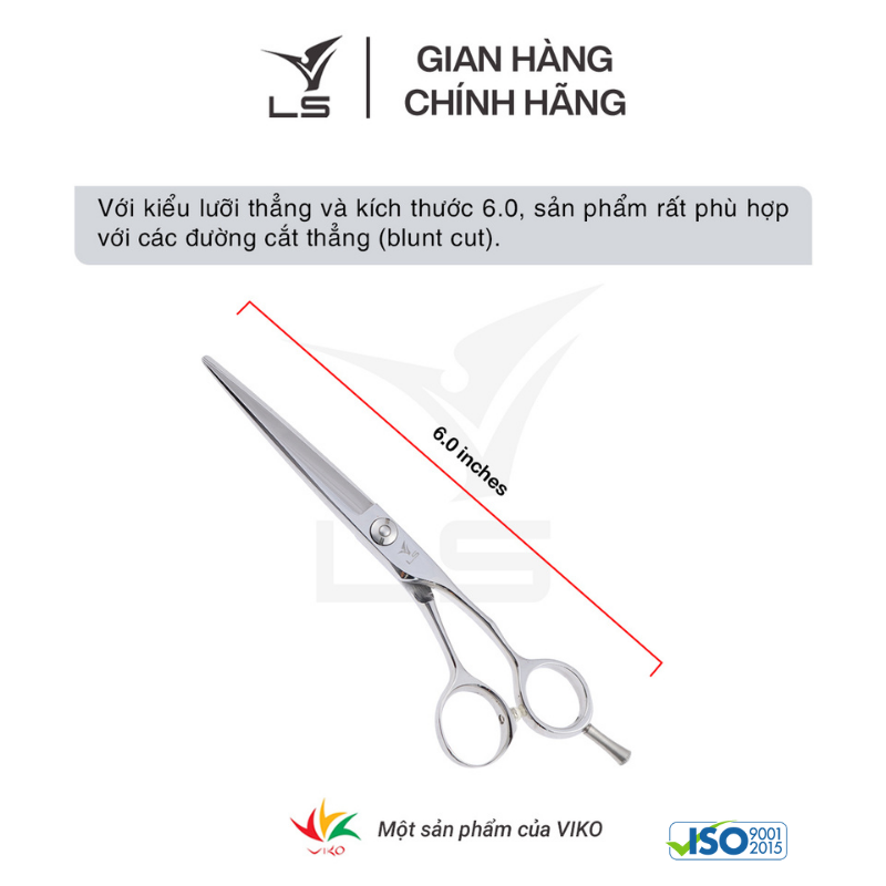 Kéo cắt tóc LS JP-601 lưỡi thẳng quai offset phẳng đỡ ngón tháo rời-tặng bao da và bộ vệ sinh kéo