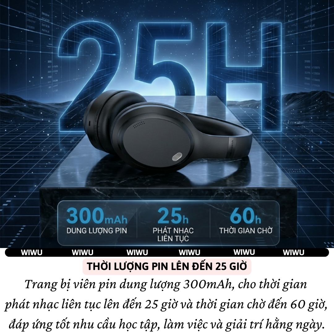 Tai Nghe Bluetooth V5.4 không dây Chụp Tai Pure Bass Hi-Res Audio WIWU JOYSOUND TD-11 - Pin khủng, cổng AUX 3.5mm cho iPhone iPad Samsung Oppo - Pure Bass + Hi-Res Audio, nghe nhạc 25 giờ,  nghe nhạc lossless chất lượng cao - Hàng nhập khẩu