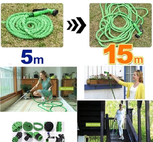 Bộ Vòi Xịt Tưới Cây, Rửa Xe Co Giãn Đa Năng Magic Hose 15M (Màu Ngẫu Nhiên) - Giao Hàng Toàn Quốc