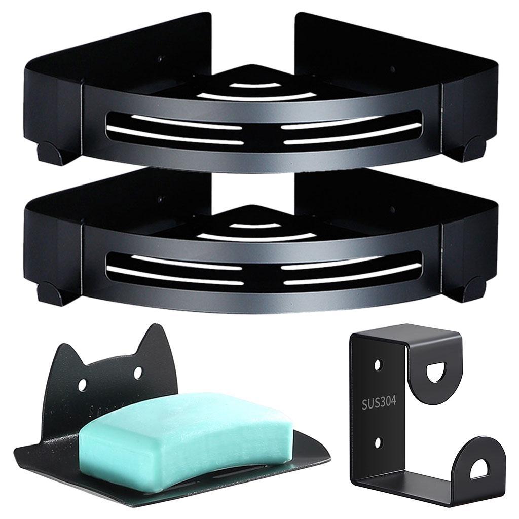 Shower Caddy Bathroom Shelf Storage Holder with Hooks Triangle Silver