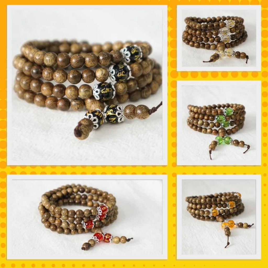 Vòng Tay Trầm Đính Đá Ngũ Sắc Trợ Mệnh Omani - Đá Mã Não - Phong Thủy Theo Mệnh - Trầm Tốc Tự Nhiên 100%