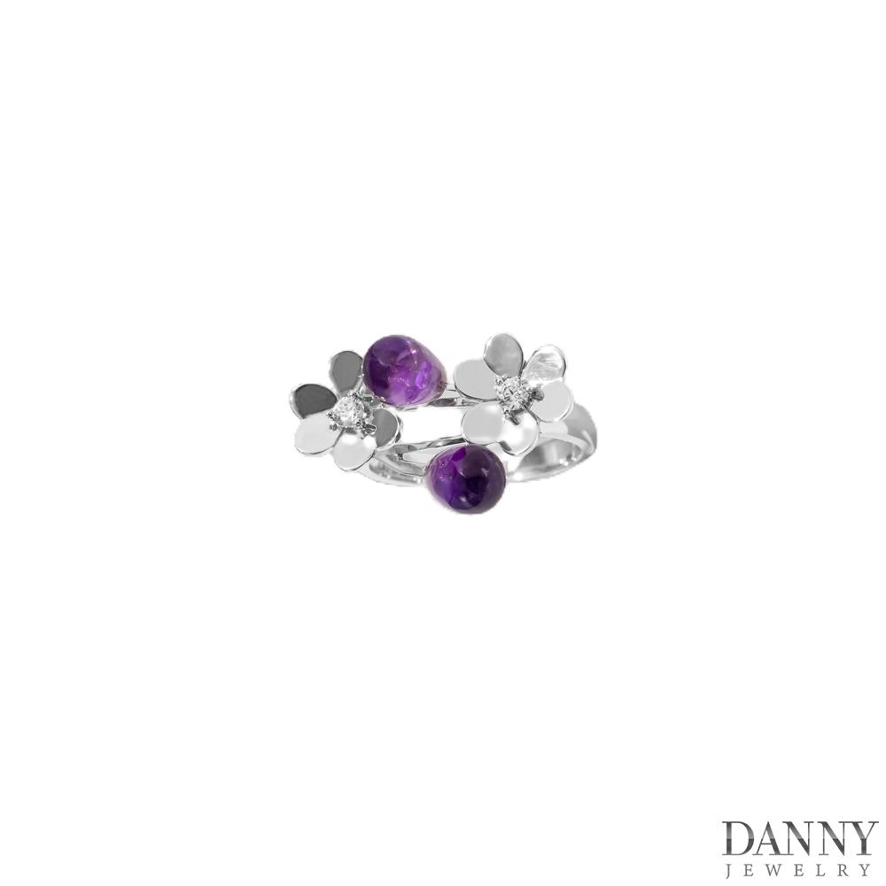 Nhẫn Nữ Danny Jewelry Bạc 925 Xi Rhodium Đính Đá Amethyst Hình Giọt Nước SPLRA665