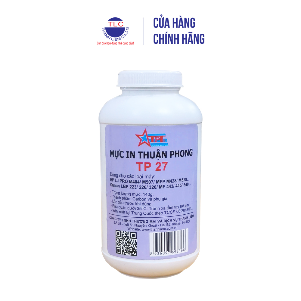 Mực đổ Thuận Phong TP27 dùng cho máy in HP M304/ M404/ MFP M428/ M507/ MFP M528/ M607/ M610/ Canon LBP 223dw/ 227dw/ MF 443dw/ 445dw/ LBP 120/ 320/ MF 270/ 540 series - Hàng Chính Hãng