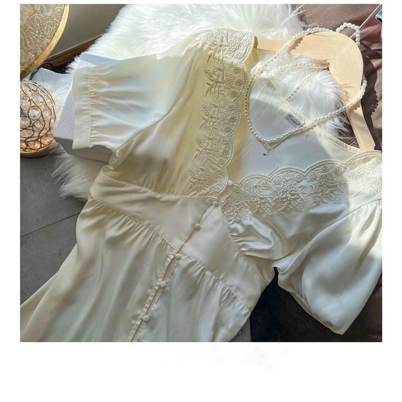 ĐẦM THÊU LỤA CÔNG CHÚA TAY NGẮN