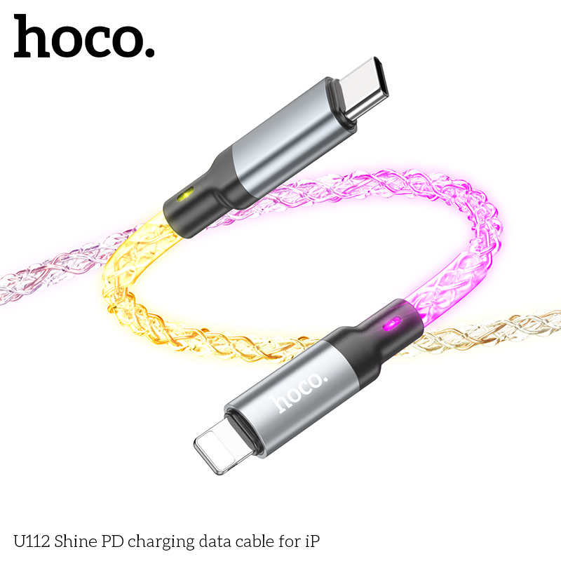 Cáp Sạc Nhanh Đổi Màu Dành Cho Hoco Shine U112 20W 3A Type-C To Ln Dây Dài 1M Hàng Chính Hãng