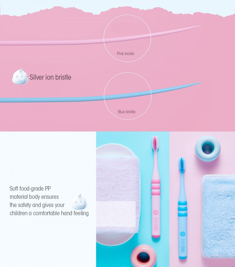DOCTOR·B Cute Toothbrush for Children Kids 2PCS- Light Blue
