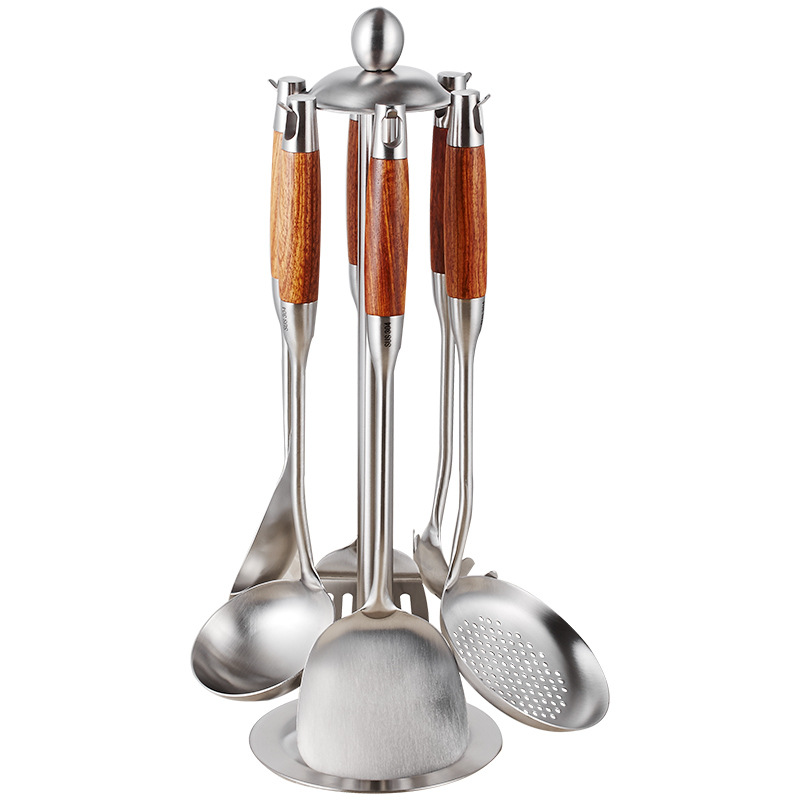 Bộ 7 dụng cụ nấu ăn inox 304 ROSEWOOD KOCH kèm giá đỡ hàng cao cấp