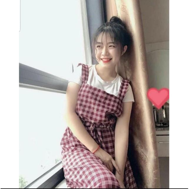 Váy yếm kẻ caro 2 dây có dây buộc eo / Váy yếm caro babydoll bánh bèo tiểu thư siêu xinh