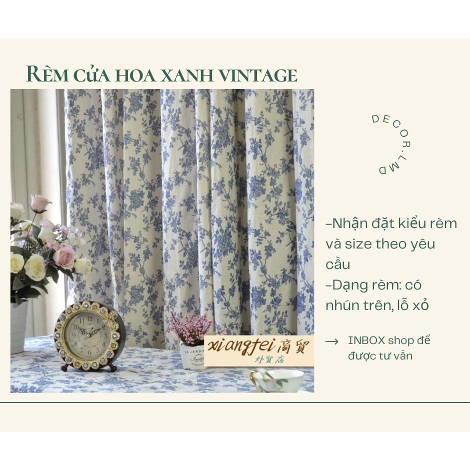 Rèm cửa hoa xanh vintage ,phong cách vintage chống nắng cao cấp, màn vải treo tường trang trí decor phòng ngủ