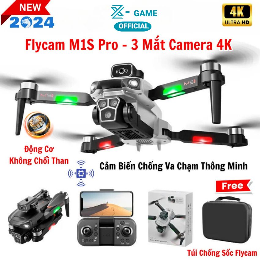 Flycam Mini Giá Rẻ Drone Camera 4K M1S có cảm biến tránh va chạm, truyền hình ảnh trực tiếp về điện thoại - Hàng Chính hãng Asport