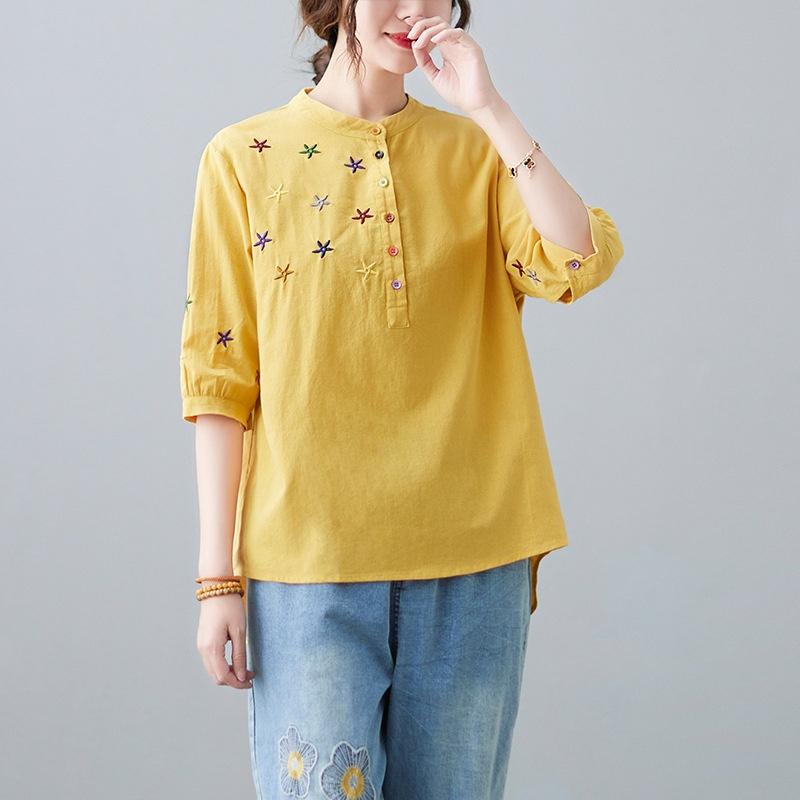 Aó kiểu nữ - họa tiết thêu, chất đũi