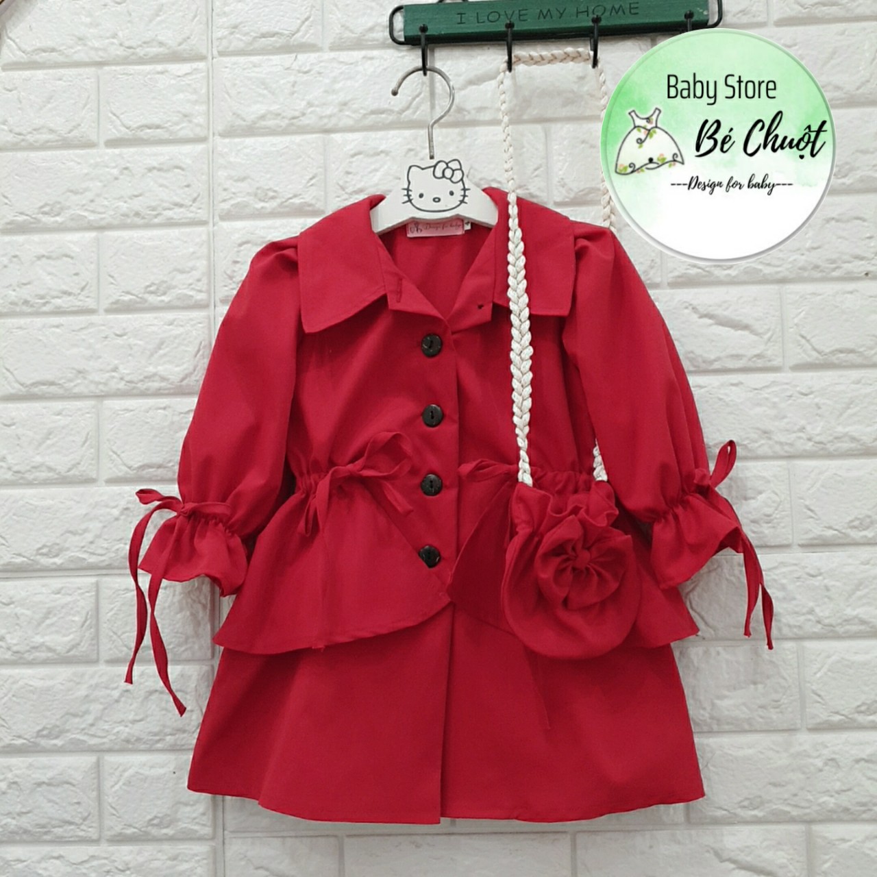 Áo Khoác Đỏ thiết kế rút eo KÈM Túi Tỏi phong cách Hàn Quốc cho bé gái (HÀNG THIẾT KẾ CAO CẤP cho bé từ 5kg -30kg)