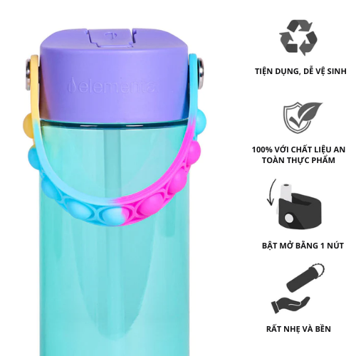 Hình ảnh [Chính hãng_Thương hiệu Mỹ] Bình nước Elemental Tritan 530ml - dây đeo Pop Fidget, an toàn sức khỏe