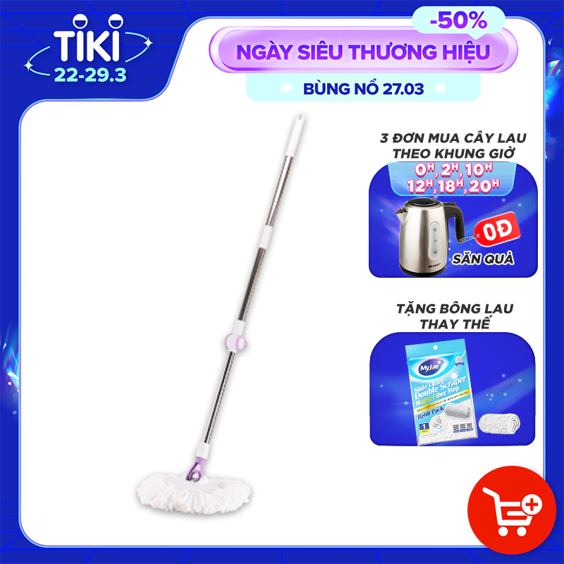 Cây Lau Nhà Đơn MyJae Sợi Microfiber Xoay 360 Độ Phù Hợp Cho Nhiều Loại Thùng Lau 134cm