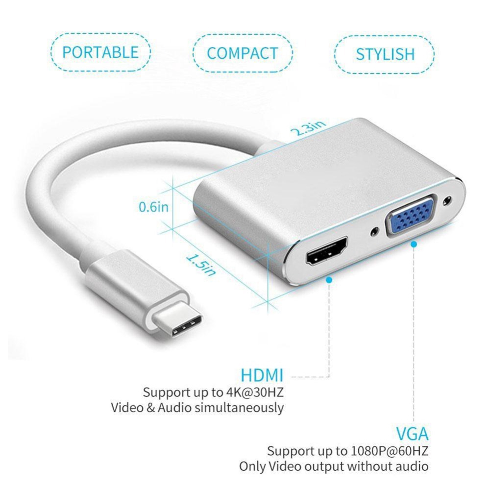 Cáp chuyển đổi hub Type C 4K Vinetteam 4 in 1 Type C ra HDMI VGA USB 3.0 và cổng sạc chuyên dụng cho điện thoại, laptop hỗ trợ chế độ Dex ( màu ngẫu nhiên) - hàng chính hãng