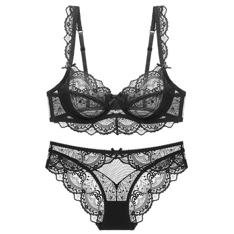 Mới Trắng Nữ Trong Suốt Áo Ngực Và Quần Lót Bộ Quần Lót Plus Kích Thước C D E Cup Push Up Áo Yếm Phối Ren bộ Đồ Lót Cho Bé Gái