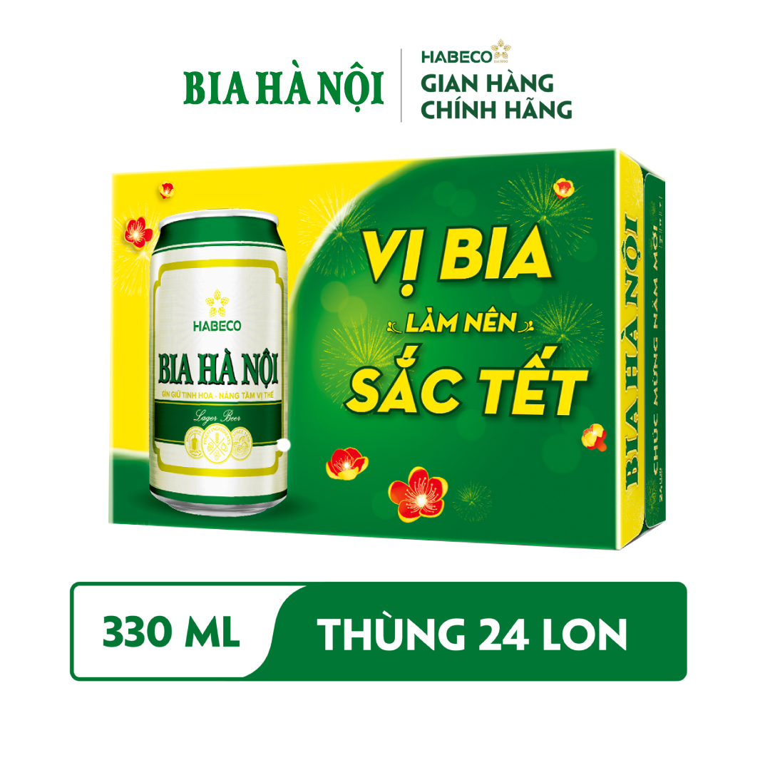 Bia Hà Nội Nhãn Xanh - Thùng 24 Lon 330ml - Phiên bản Tết