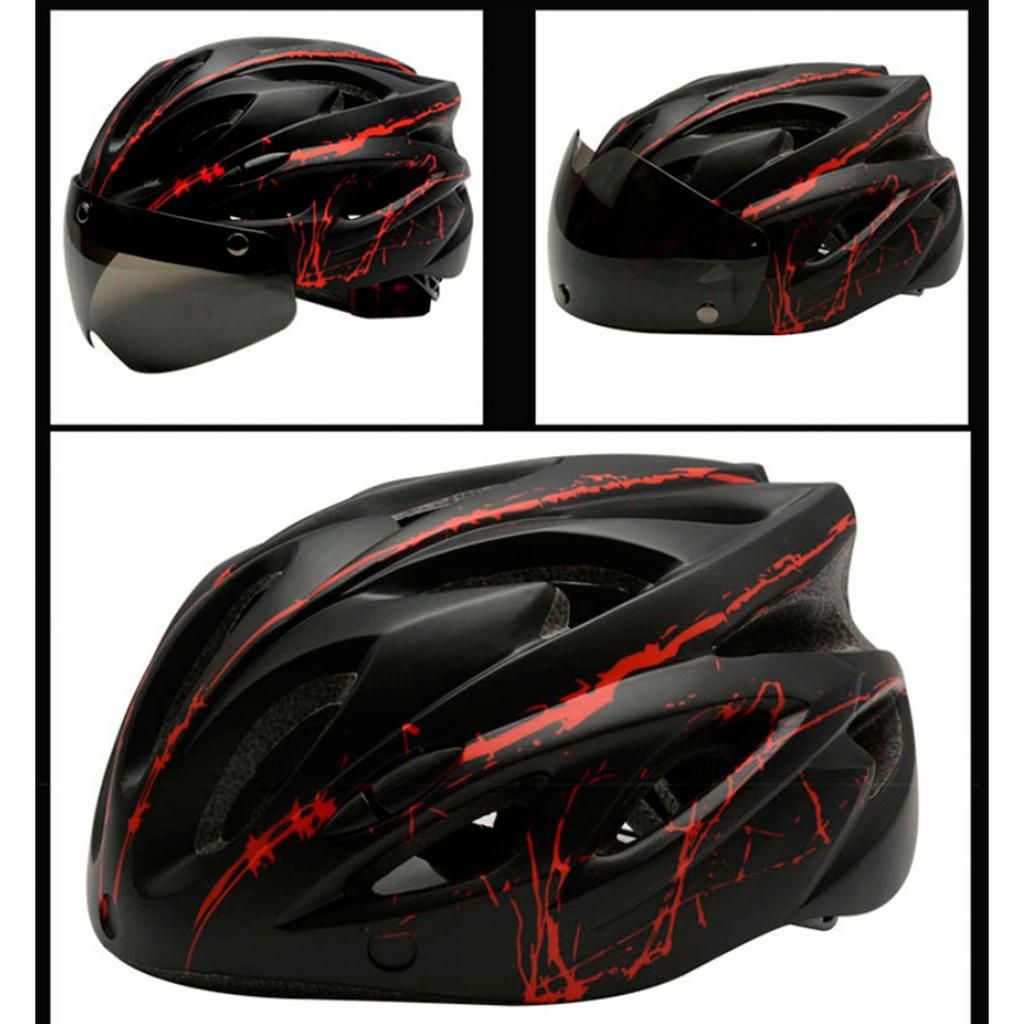 Adult Bike Helmet Women Men Bicycle Helmet with Magnetic Goggles Black Red