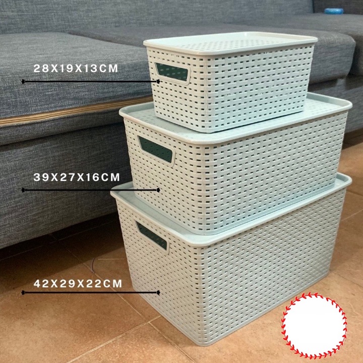 Giỏ nhựa có nắp 3 size đựng đồ đa năng tiết kiệm không gian nhà bếp phòng khách
