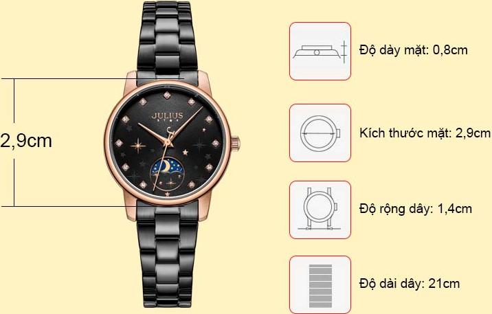 Đồng Hồ Nữ JS-029D Kính Sapphire Julius Star Hàn Quốc