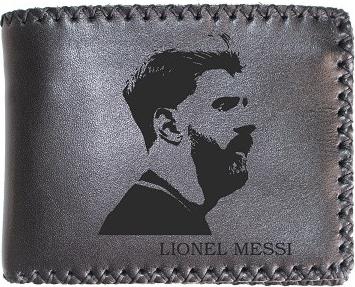 Ví Da Bò Nam Nữ Khâu Viền Khắc Hình Messi