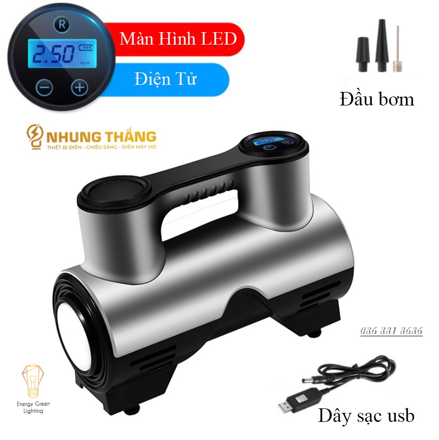 Bơm Lốp Ôtô,Xe Hơi Điện Tử Đa Năng ST-211 - Chế Độ Tự Ngắt - Tích Hợp Đèn Led - Pin Sạc Tích Điện - Có Video