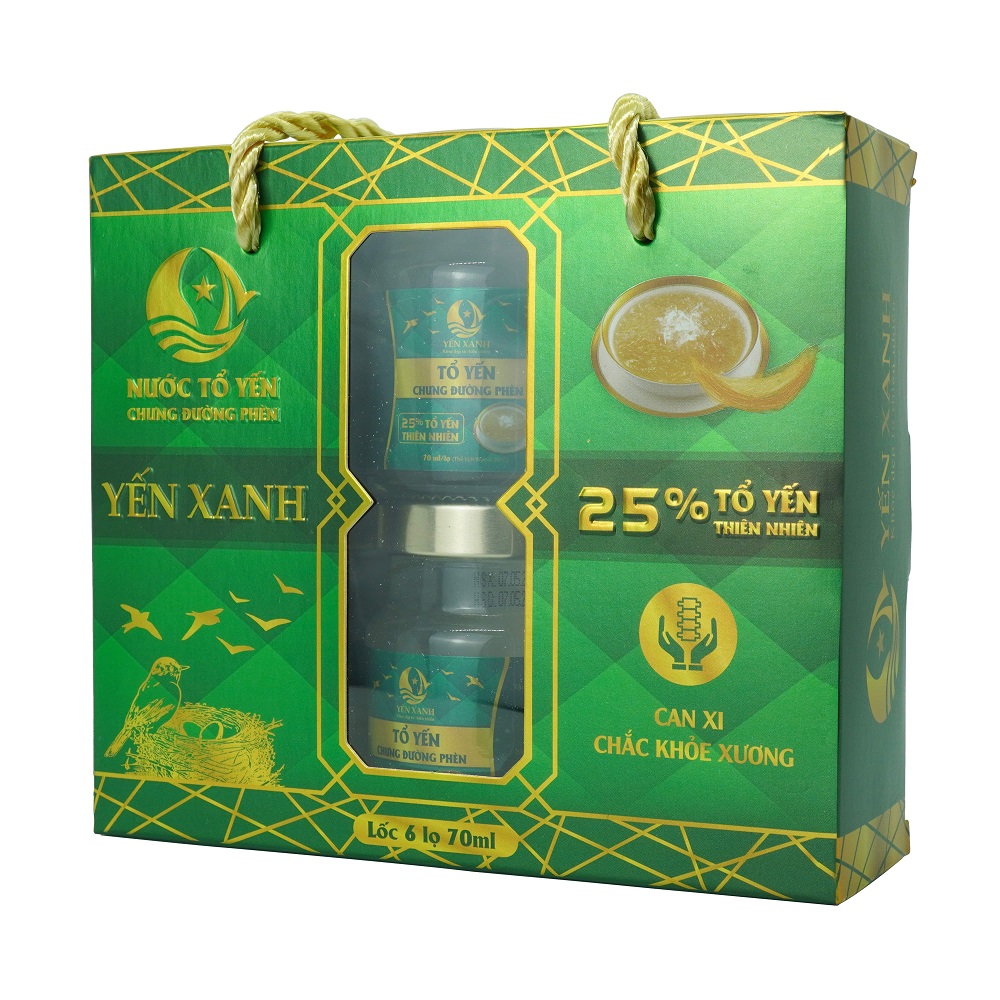 TỔ YẾN CHƯNG ĐƯỜNG PHÈN - YẾN XANH - LỐC 6 LỌ