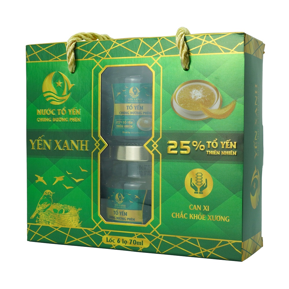 TỔ YẾN CHƯNG ĐƯỜNG PHÈN - YẾN XANH (25% TỔ YẾN) - LỐC 6 LỌ