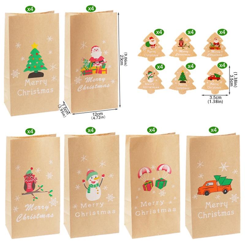Set 24 Túi Giấy Đựng Bánh Kẹo Họa Tiết Giáng Sinh Dễ Thương